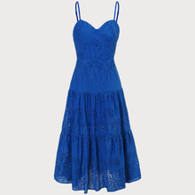 Load image into Gallery viewer, Sweetheart Neck Embroidery Tiered Spaghetti‑Strap Midi Dress
