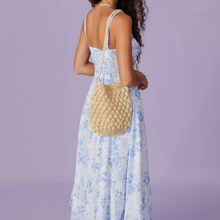 Load image into Gallery viewer, Square‑Neck Floral Ruched Slit Midi Dress