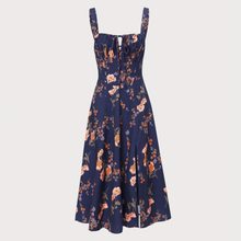 Load image into Gallery viewer, Square Neck Lace‑Up Floral Ruched A‑Line Midi Dress