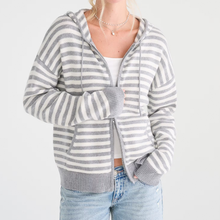 Load image into Gallery viewer, Striped Full‑Zip Knit Hooded Cardigan Hoodie