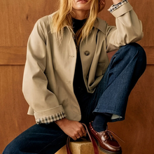 Load image into Gallery viewer, Khaki Single Breasted Contrast Detail Cropped Casual Jacket