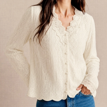 Load image into Gallery viewer, Apricot‑Tone V‑Neck Floral Textured Knit Button Cardigan