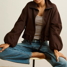 Load image into Gallery viewer, Funnel Neck Drawstring Waist Cropped Bomber Jacket