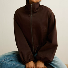 Load image into Gallery viewer, Funnel Neck Drawstring Waist Cropped Bomber Jacket