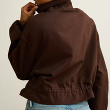 Load image into Gallery viewer, Funnel Neck Drawstring Waist Cropped Bomber Jacket
