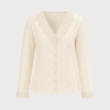 Load image into Gallery viewer, Apricot‑Tone V‑Neck Floral Textured Knit Button Cardigan