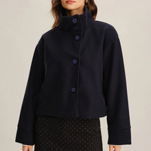 Load image into Gallery viewer, Blue Stand Collar Single Breasted Loose Cropped Jacket