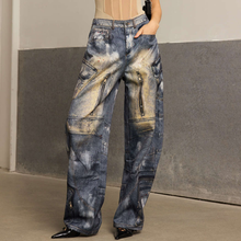 Load image into Gallery viewer, Abstract Printed Multi‑Pocket Barrel‑Cut Twill Trousers