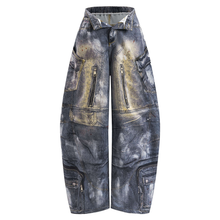 Load image into Gallery viewer, Abstract Printed Multi‑Pocket Barrel‑Cut Twill Trousers