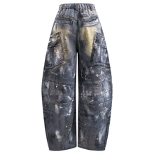 Load image into Gallery viewer, Abstract Printed Multi‑Pocket Barrel‑Cut Twill Trousers