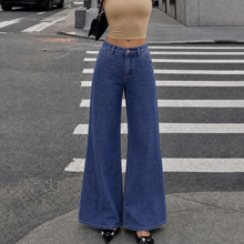 Load image into Gallery viewer, Blue Low‑Waist Solid Stonewashed Wide‑Leg Jeans Trousers