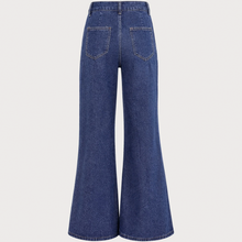 Load image into Gallery viewer, Blue Low‑Waist Solid Stonewashed Wide‑Leg Jeans Trousers