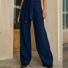 Load image into Gallery viewer, Solid Tie‑Front Wide‑Leg Twill Trousers