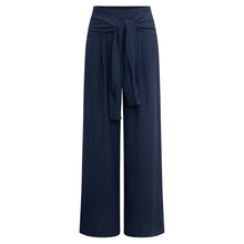 Load image into Gallery viewer, Solid Tie‑Front Wide‑Leg Twill Trousers