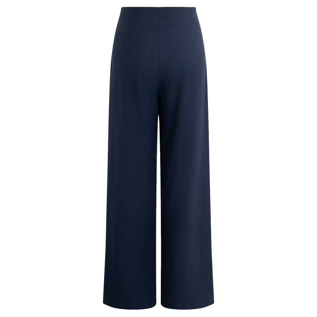 Solid Tie‑Front Wide‑Leg Twill Trousers