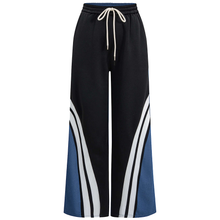 Load image into Gallery viewer, Striped Patchwork Drawstring Wide‑Leg Twill Trousers