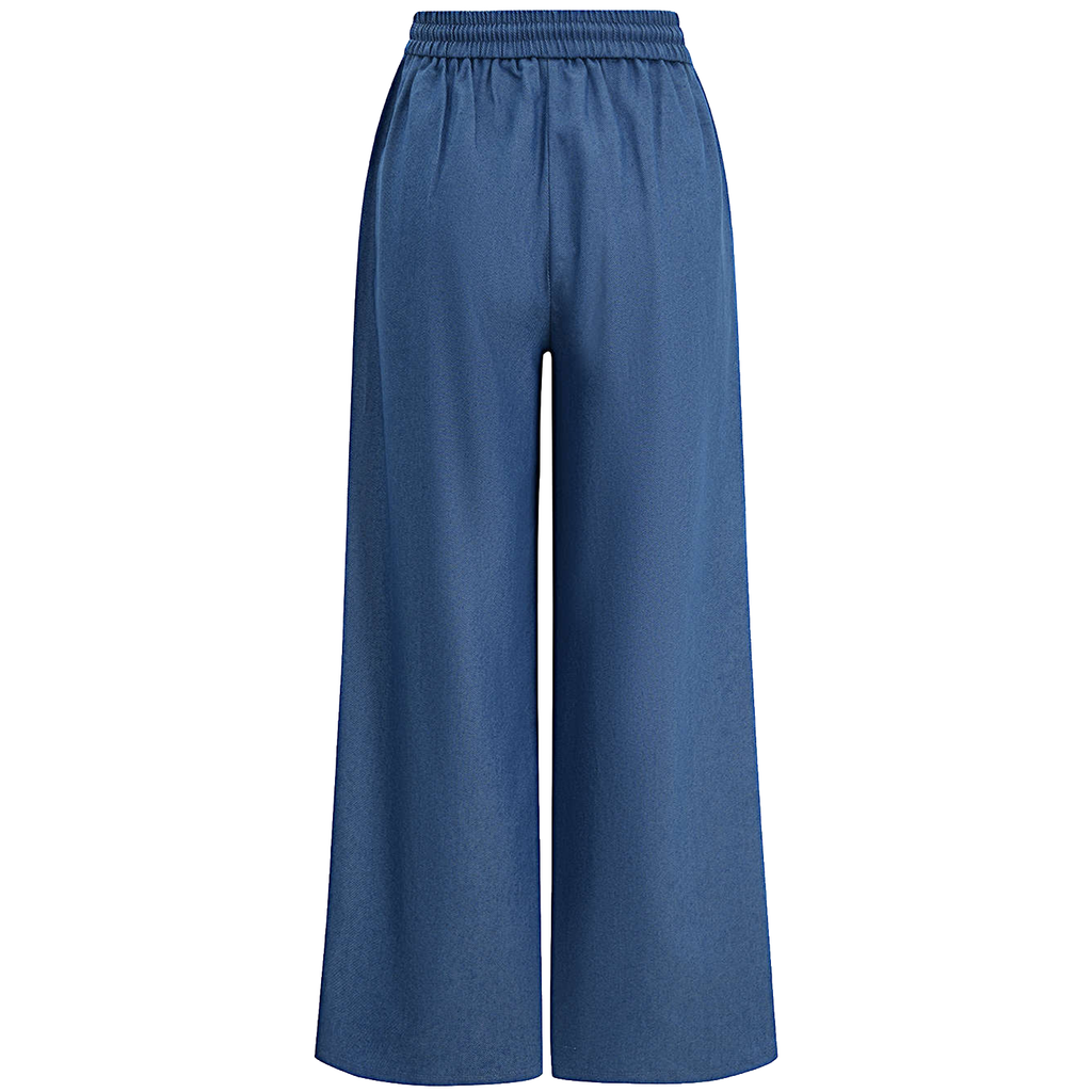 Striped Patchwork Drawstring Wide‑Leg Twill Trousers
